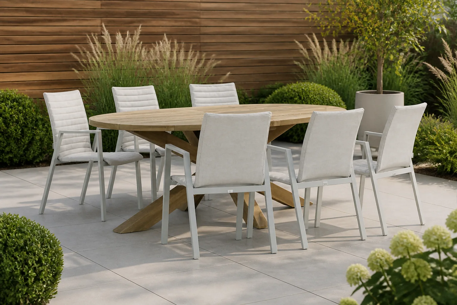 Sfeerfoto van Osmen Joliet/Boston 240 cm dining tuinset 7-delig – Taupe-naturel-bruin