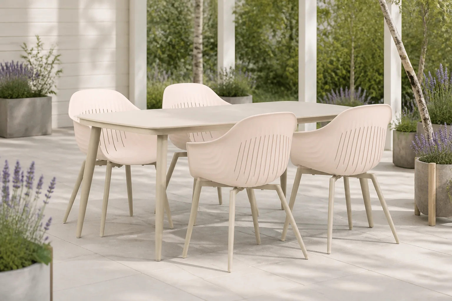 Sfeerfoto van Lifestyle Garden Furniture Lissabon/Vienna 180 cm dining tuinset 5-delig – Taupe-naturel-bruin