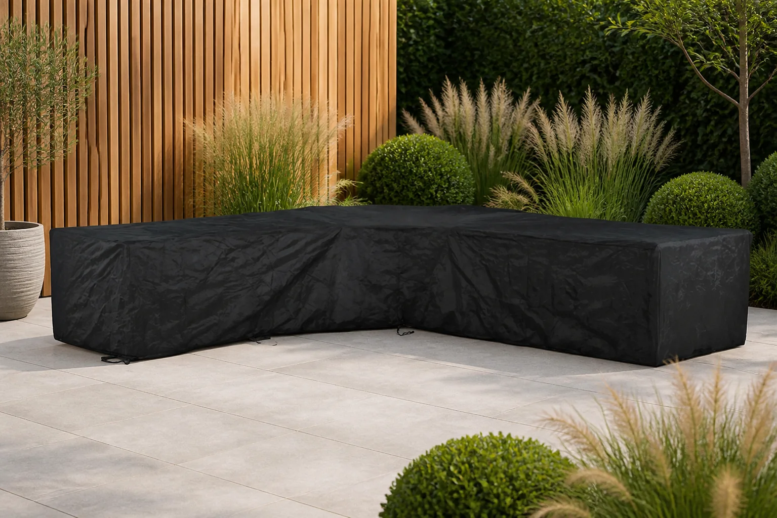 Sfeerfoto van Outdoor Cover loungesethoes XL-vorm 270 x 270 x (h) 70 cm – Grijs-antraciet