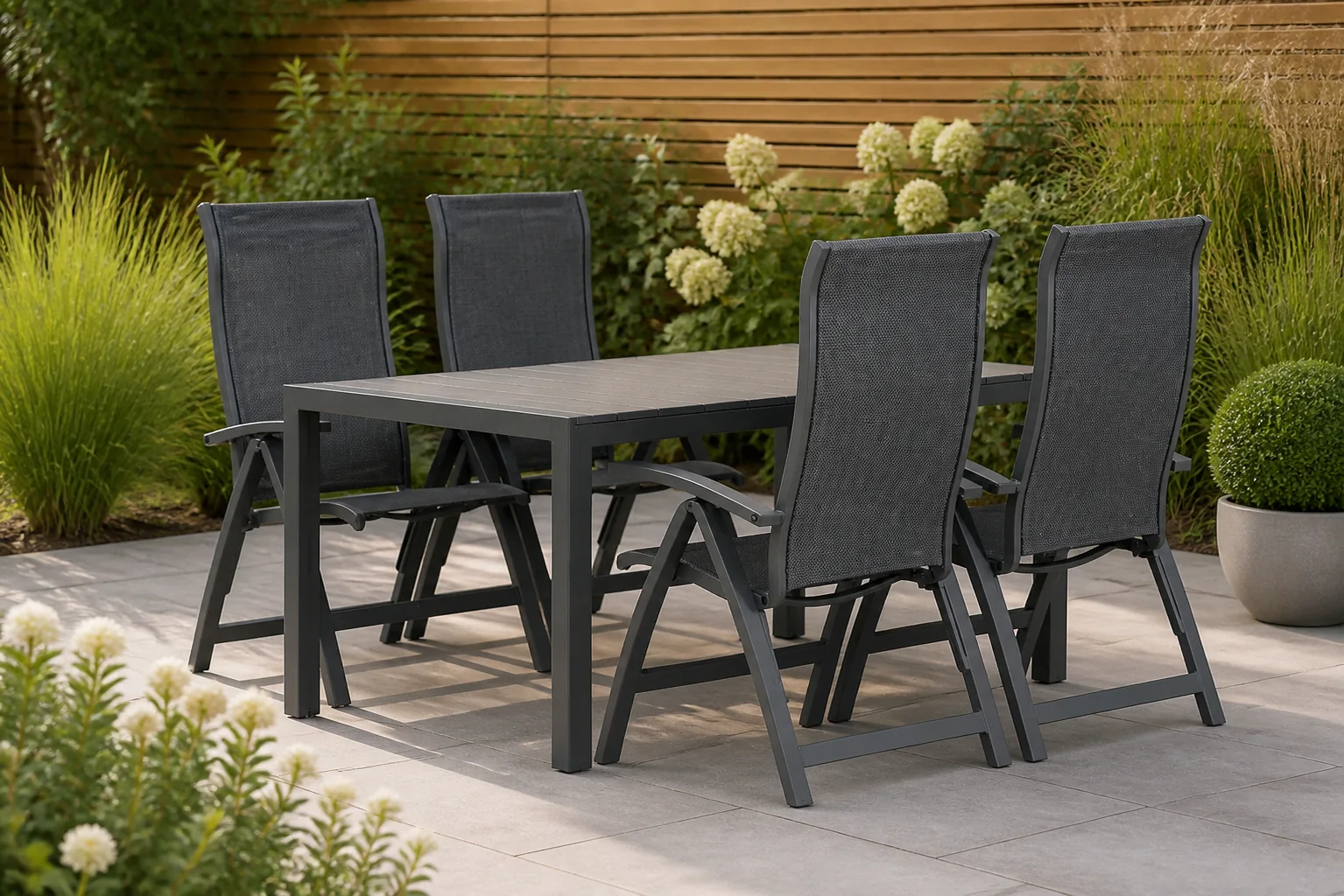 Sfeerfoto van Presto Tarenta/Young 155 cm dining tuinset 5-delig – Grijs-antraciet
