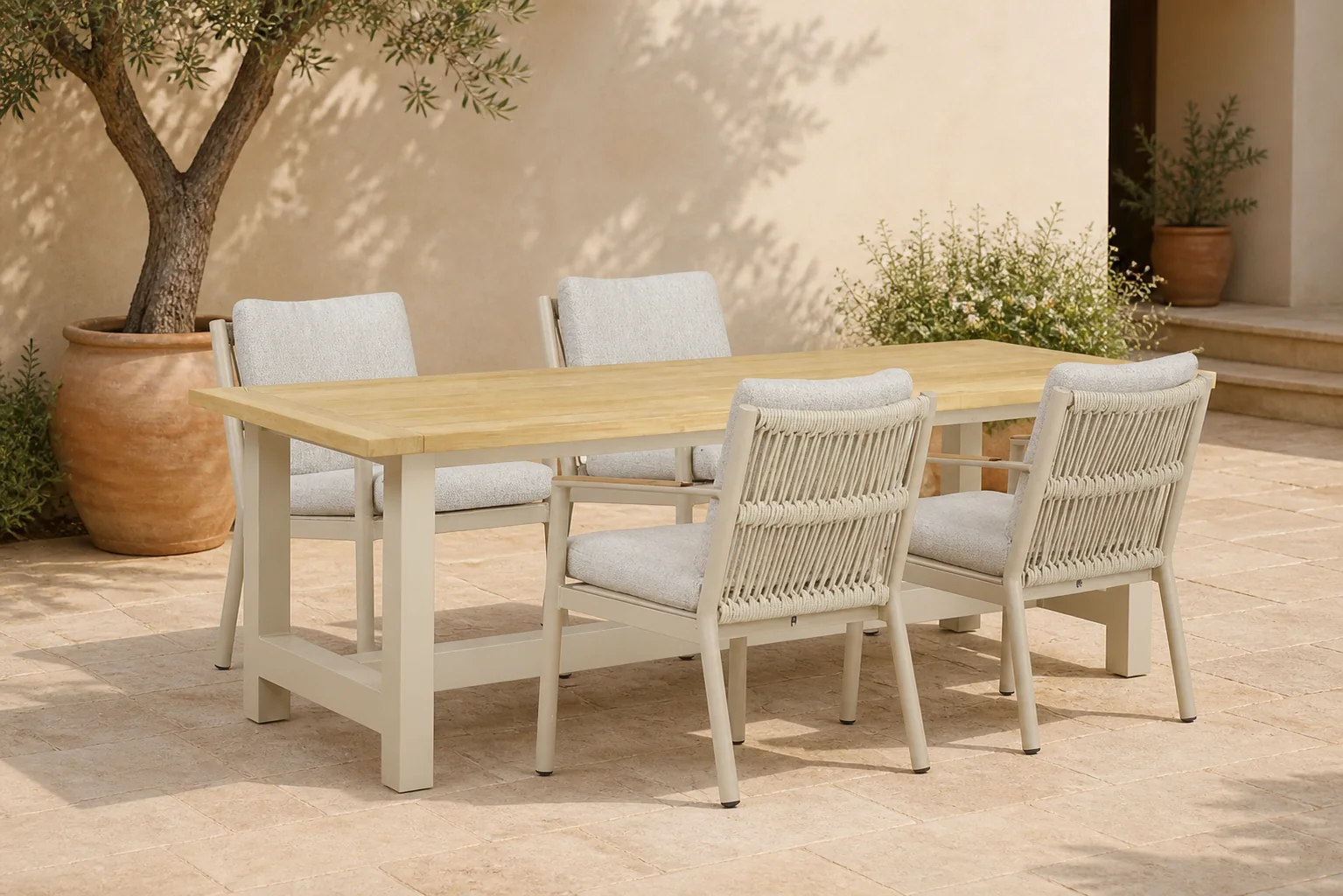 Sfeerfoto van Coco Sevilla/San Francisco 200 cm dining tuinset 5-delig – Taupe-naturel-bruin