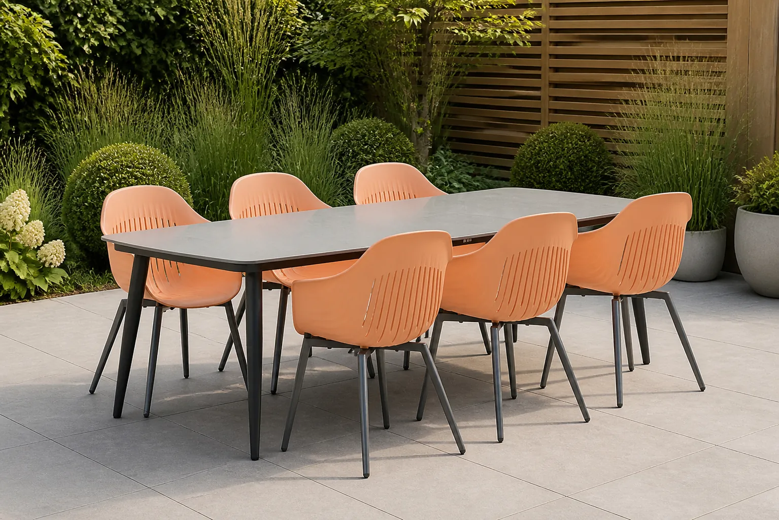 Sfeerfoto van Lifestyle Garden Furniture Lissabon/Vienna 240 cm dining tuinset 7-delig – Oranje