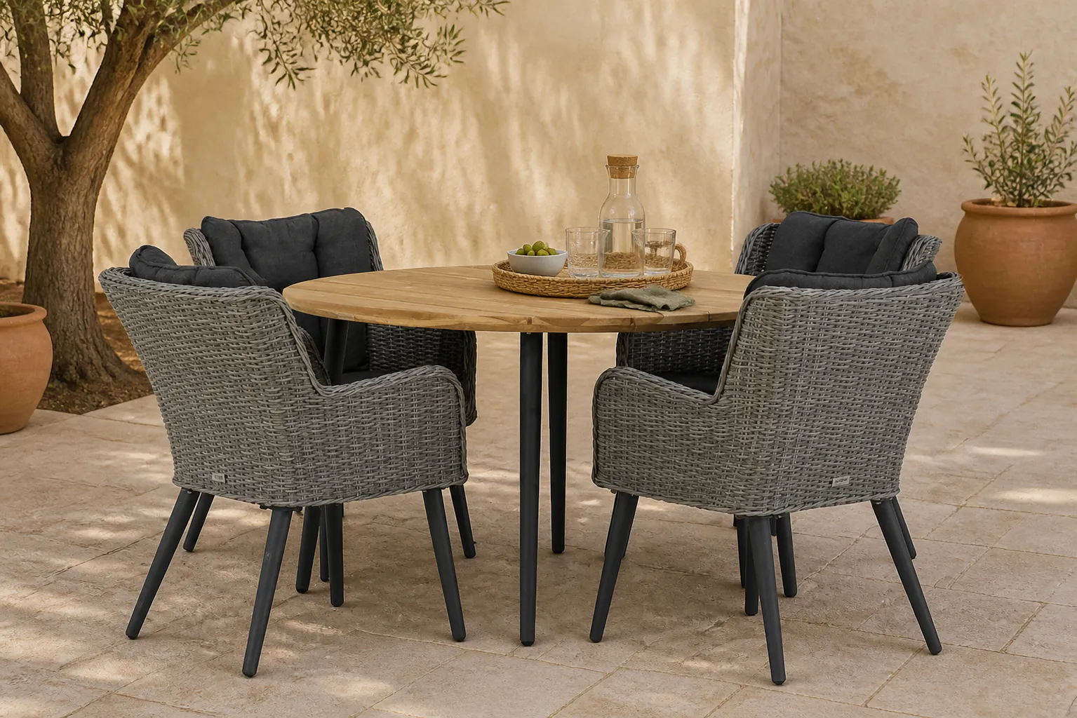 Sfeerfoto van Garden Collections Boston/Montana 130 cm rond dining tuinset 5-delig – Grijs-antraciet