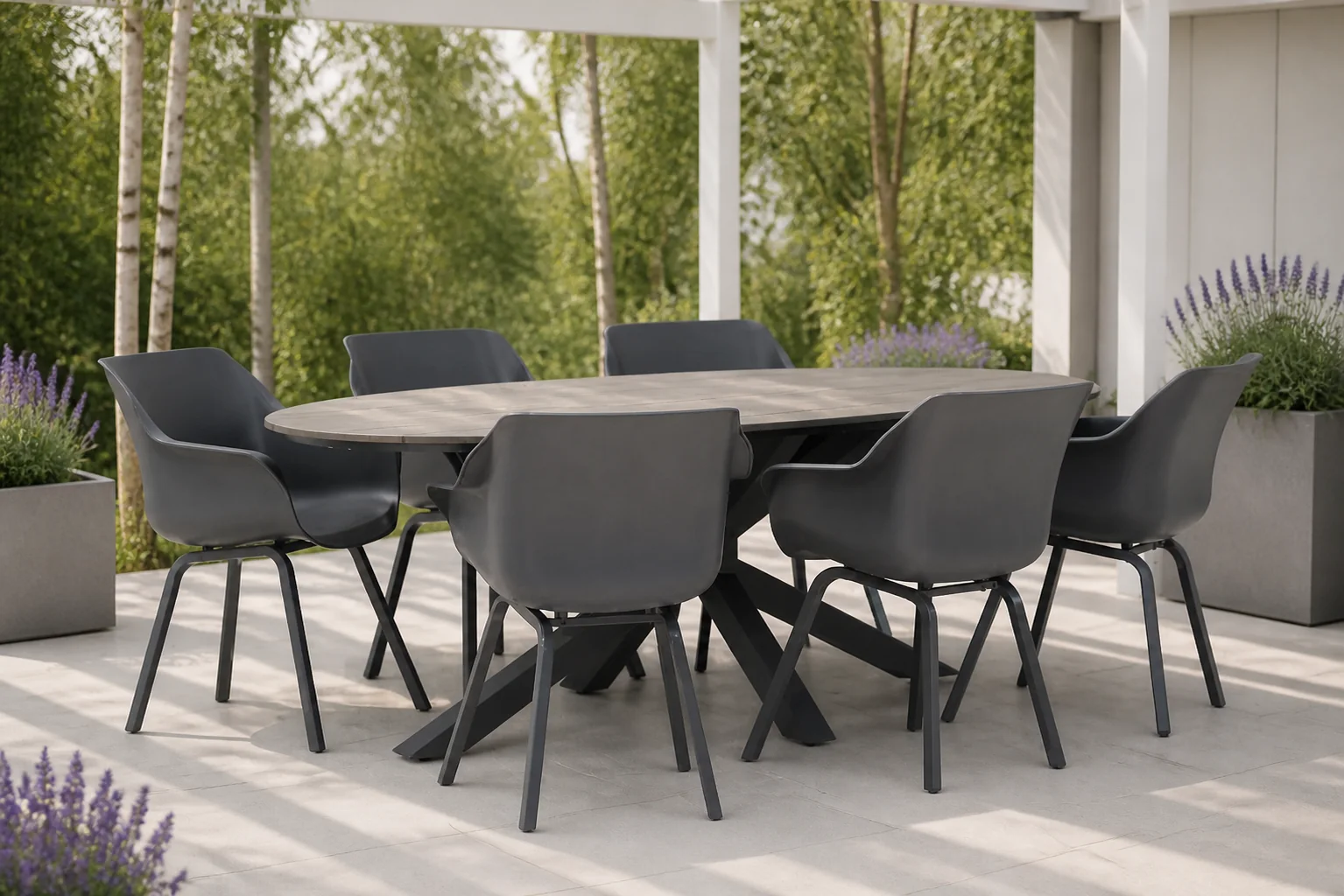 Sfeerfoto van Hartman Sophie element/Matara 220 cm dining tuinset 7-delig – Grijs-antraciet