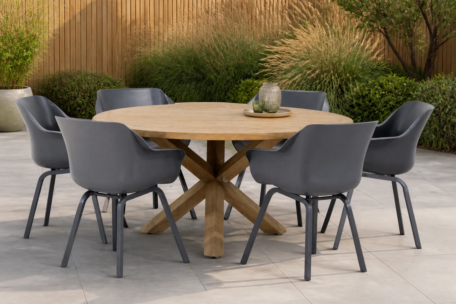 Sfeerfoto van Hartman Sophie element/Sand City rond 160 cm dining tuinset 7-delig – Grijs-antraciet