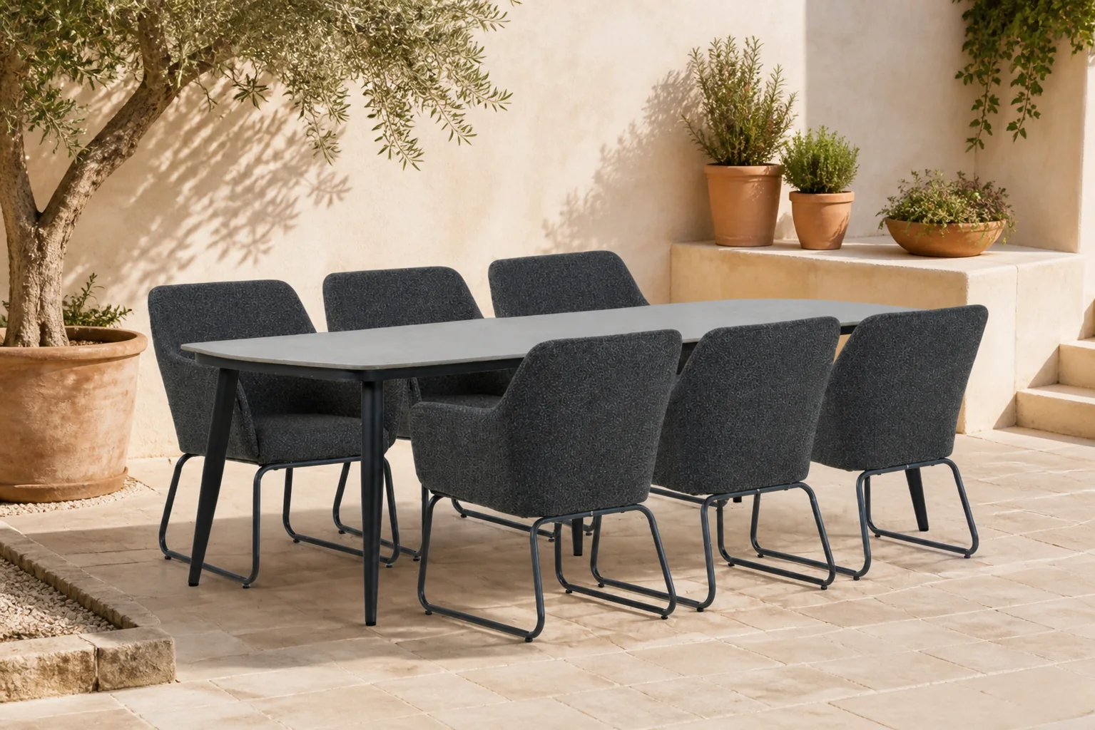 Sfeerfoto van Lifestyle Garden Furniture Lugo/Vienna 240 cm dining tuinset 7-delig – Grijs-antraciet