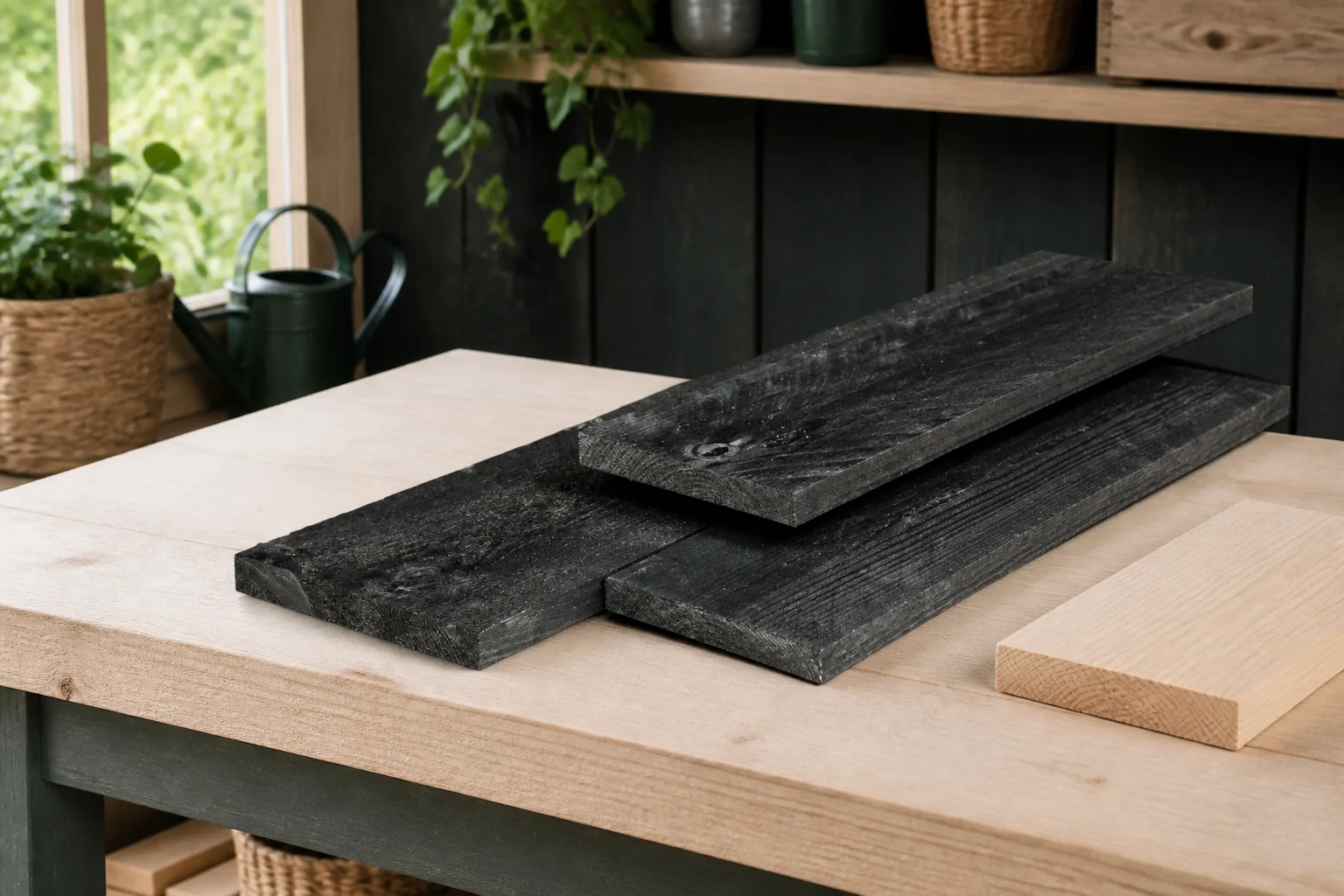 Sfeerfoto van Tuindeco Plank douglas zwart geimpregneerd 1,6×14,0x400 cm
