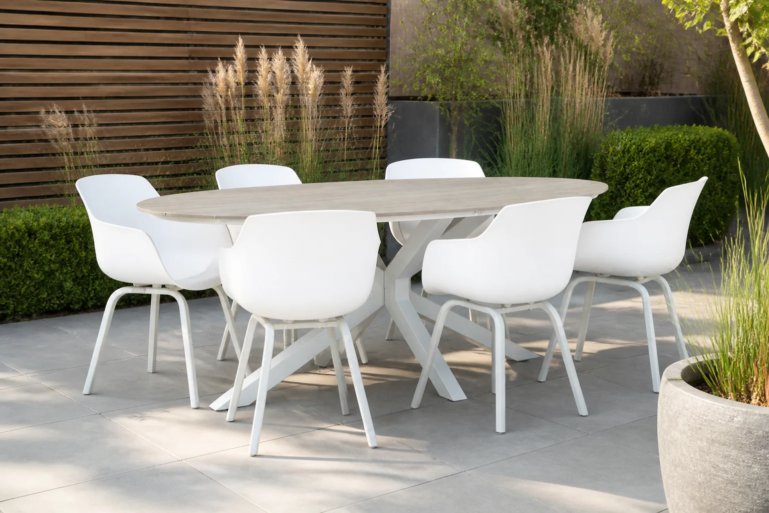 Sfeerfoto van Lifestyle Garden Furniture Salina/Panama 220 cm dining tuinset 7-delig – Wit