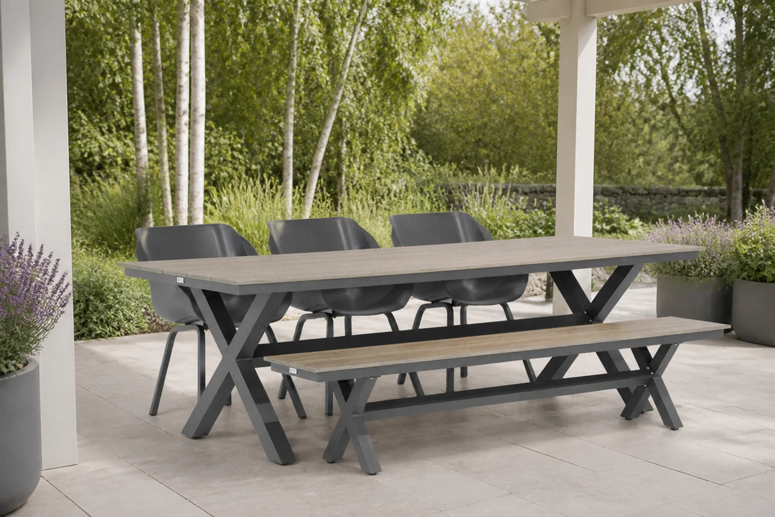 Sfeerfoto van Hartman Sophie element/Forest 240 cm dining tuinset 5-delig – Grijs-antraciet