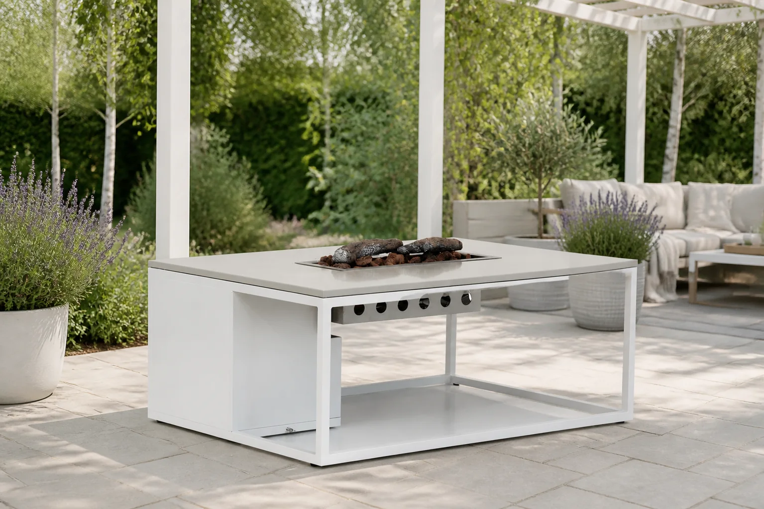 Sfeerfoto van Cosiloft lounge vuurtafel 120 x 80 cm – Wit