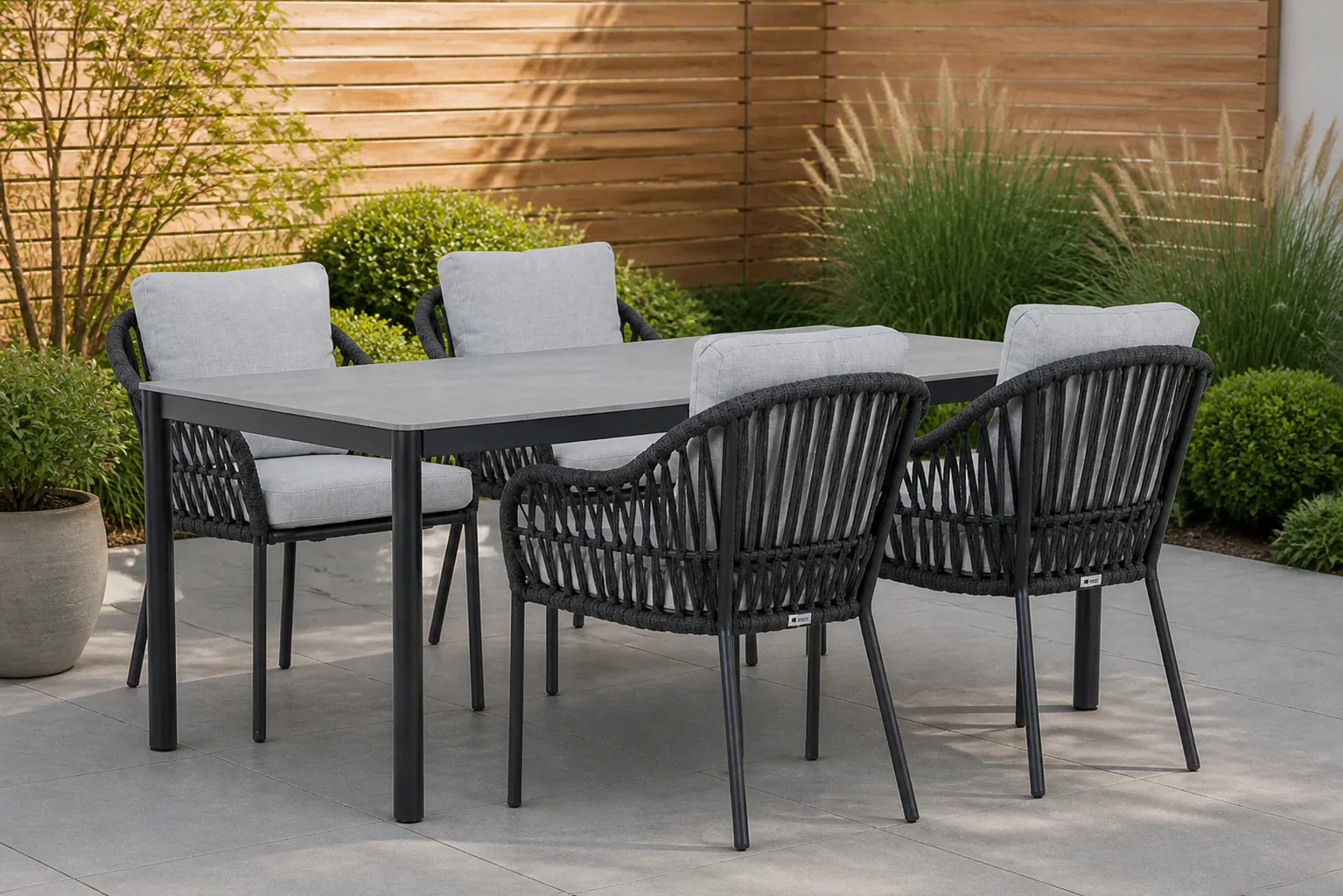 Sfeerfoto van Coco Puerto/Como 180 cm dining tuinset 5-delig – Grijs-antraciet