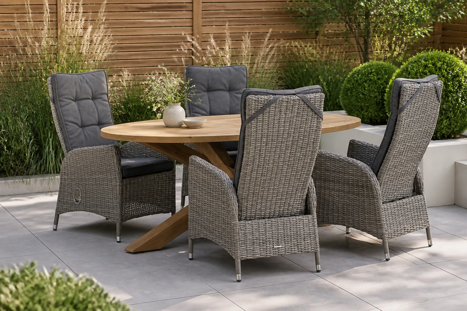 Sfeerfoto van Garden Collections Lincoln/Boston 200 cm ovaal dining tuinset 5-delig – Grijs-antraciet