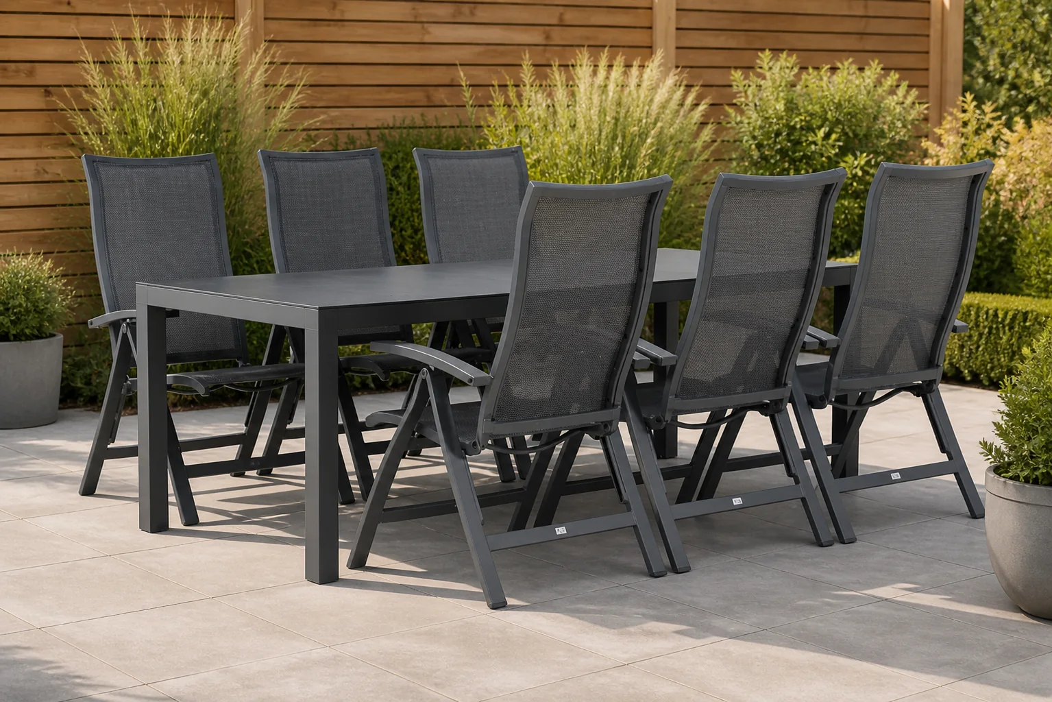 Sfeerfoto van Presto Lucardo/Madras 220 cm dining tuinset 7-delig – Grijs-antraciet