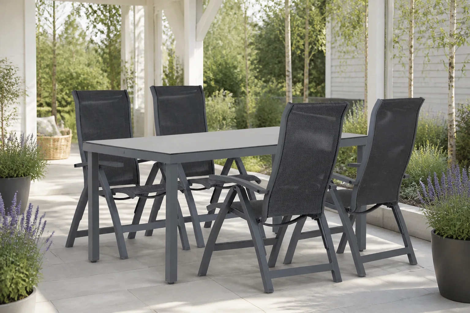 Sfeerfoto van Presto Lucardo/Porto 160 cm dining tuinset 5-delig – Grijs-antraciet