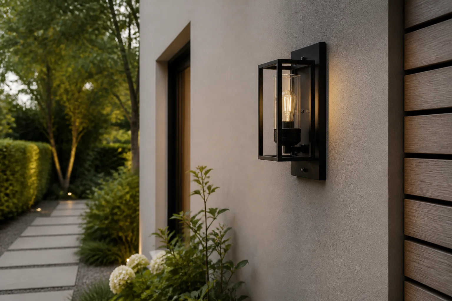 Sfeerfoto van Konstsmide Wandlamp trani met sensor E27 zwart
