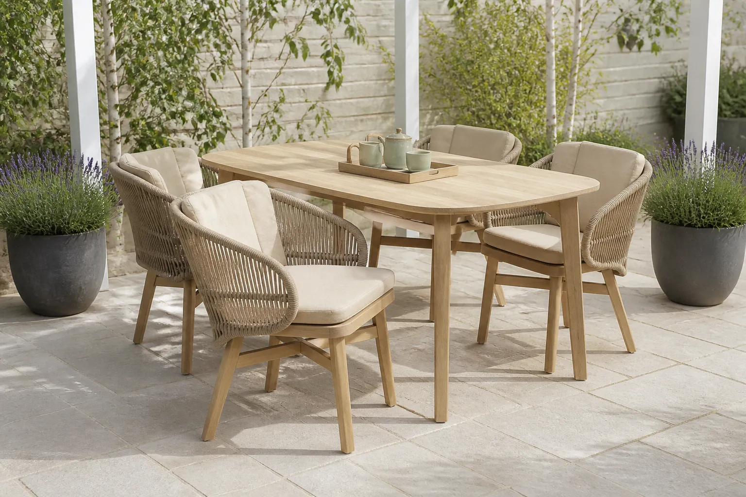 Sfeerfoto van Buitengewoon de boet Mali Diningset – beige;bruin
