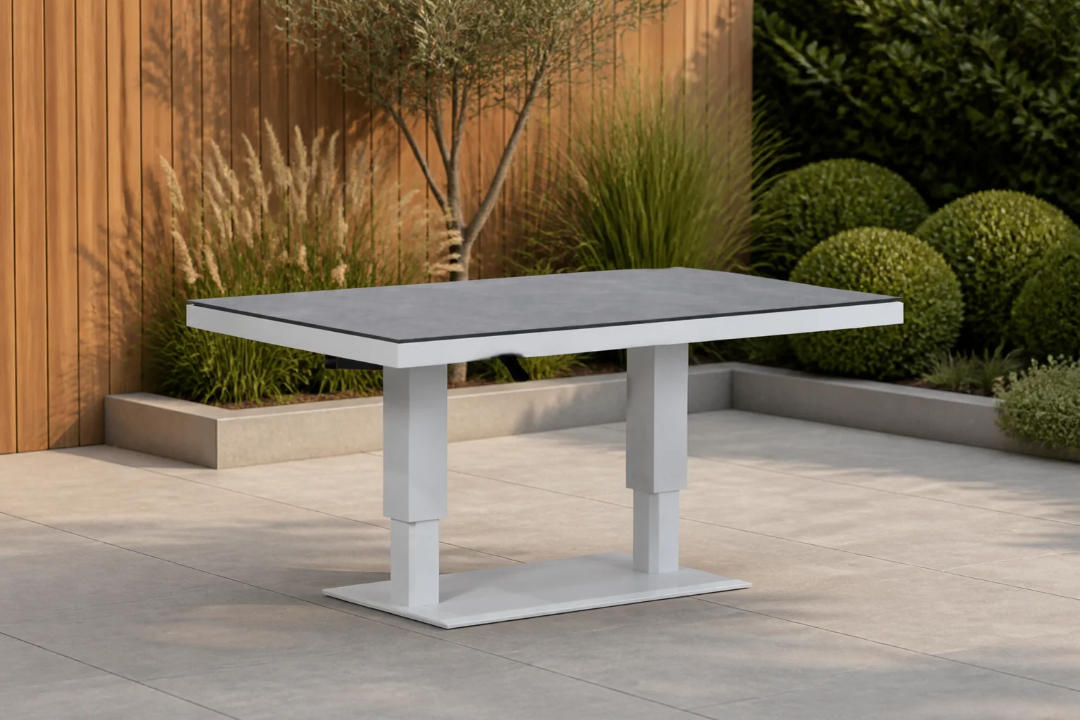 Sfeerfoto van Lifestyle Garden Furniture Versatile in hoogte verstelbare tafel 140x90cm – Wit