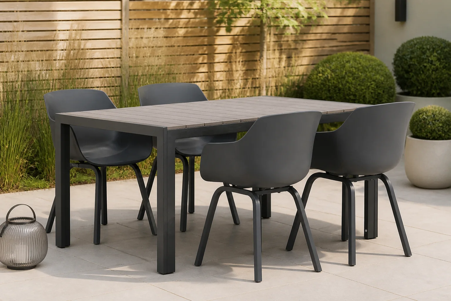 Sfeerfoto van Lifestyle Garden Furniture Salina/Young 155 cm dining tuinset 5-delig – Grijs-antraciet