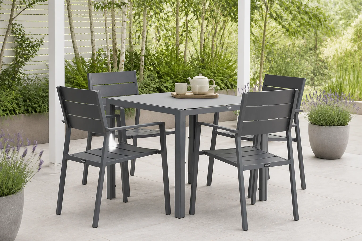 Sfeerfoto van Lifestyle Garden Furniture Stella/Venustas 85 cm dining tuinset 5-delig – Grijs-antraciet