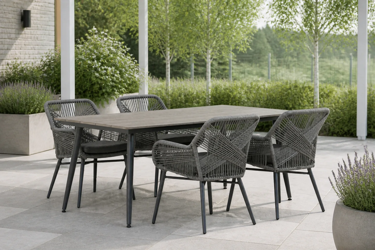 Sfeerfoto van Lifestyle Garden Furniture Advance/Matale 180 cm dining tuinset 5-delig – Grijs-antraciet