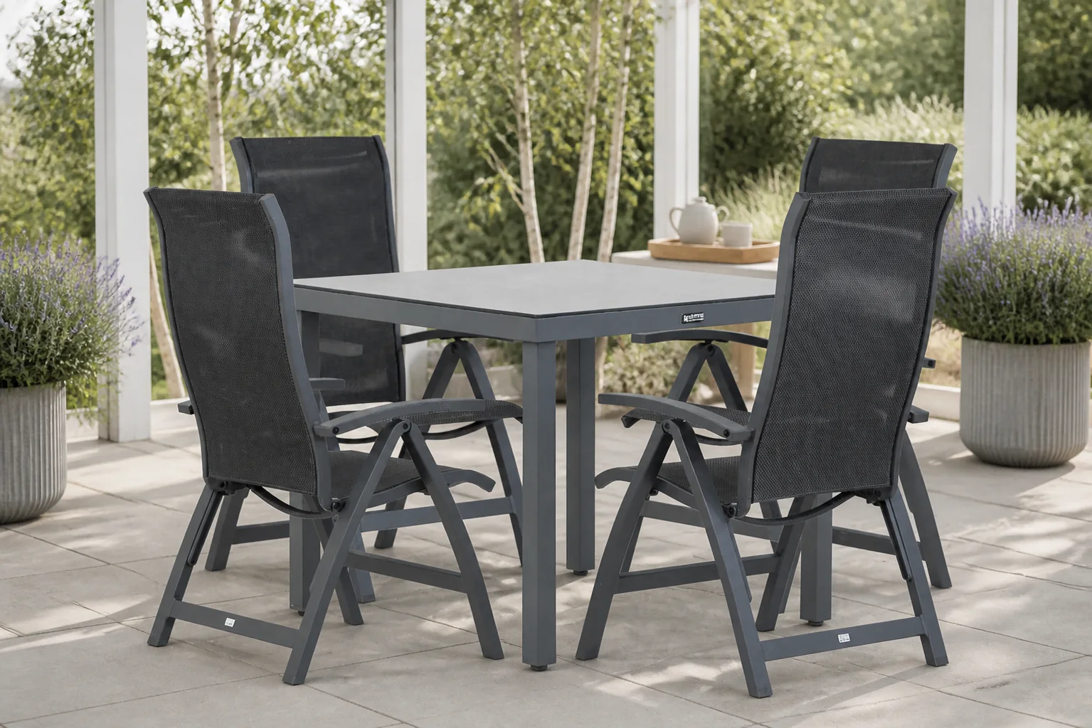 Sfeerfoto van Presto Lucardo/Porto 90 cm dining tuinset 5-delig – Grijs-antraciet