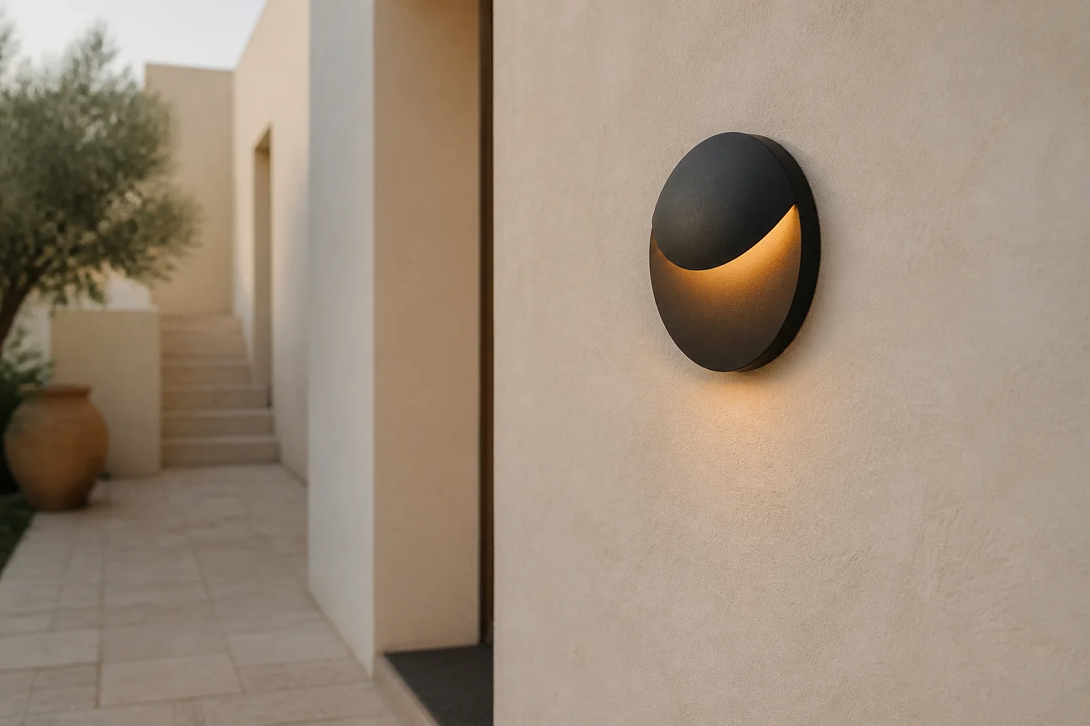 Sfeerfoto van Nordlux wandlamp buiten Valopin rond antraciet – Zwart