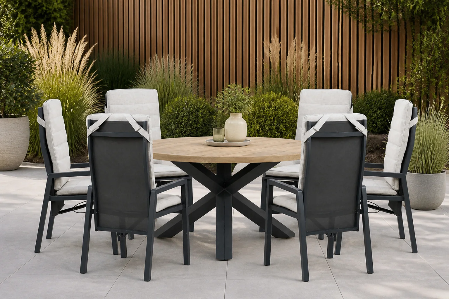 Sfeerfoto van Lifestyle Garden Furniture Vivaro/Rockville 160 cm dining tuinset 7-delig – Grijs-antraciet