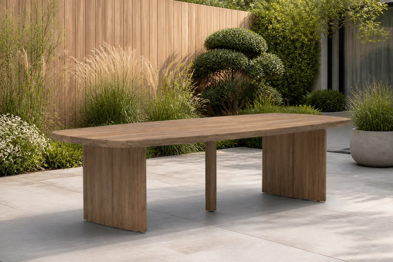 Sfeerfoto van Lifestyle Garden Furniture Falcon dining tuintafel 300 x 125 cm – Old teak greywash