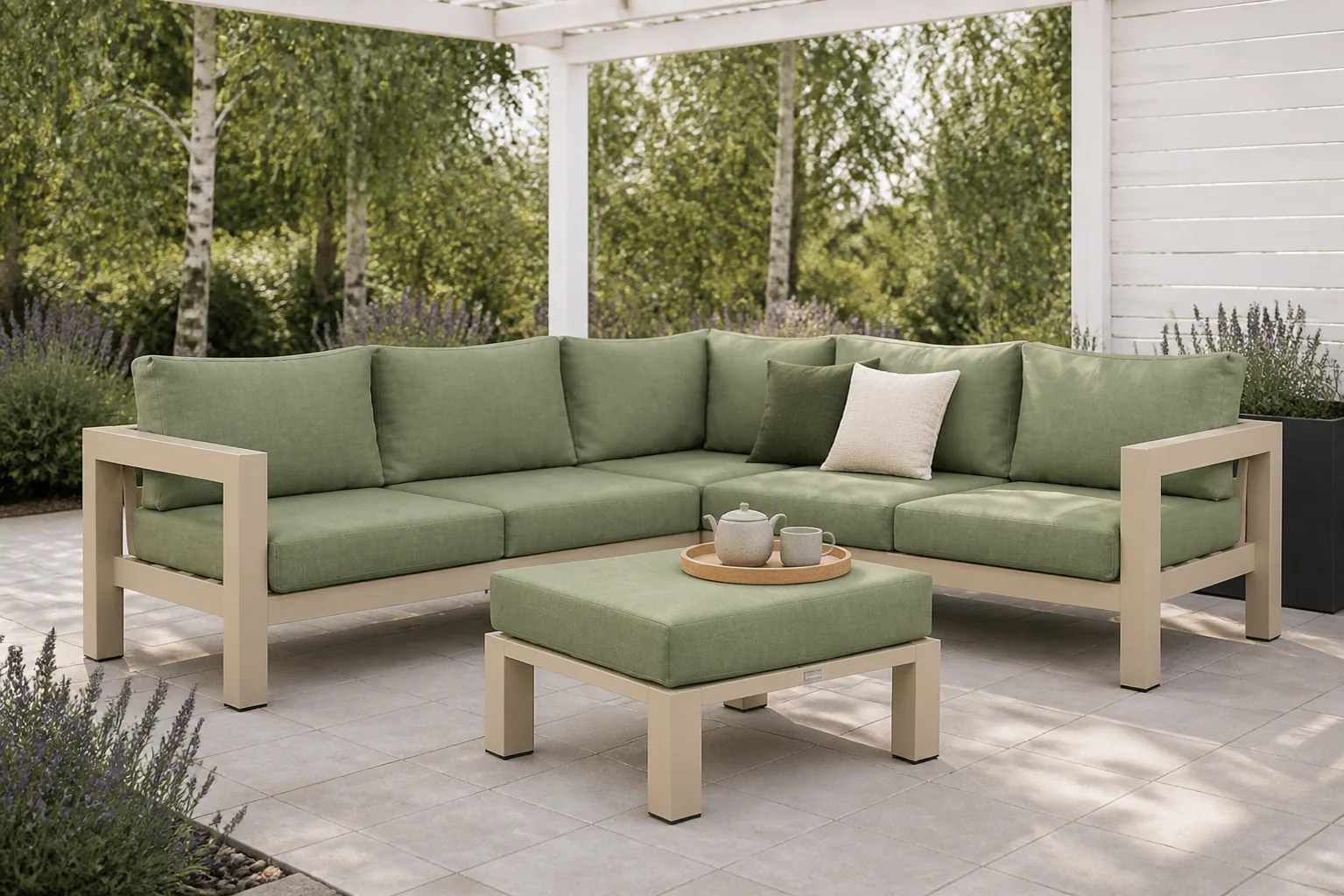 Sfeerfoto van Lifestyle Garden Furniture Luca hoek loungeset 4-delig – Taupe-naturel-bruin