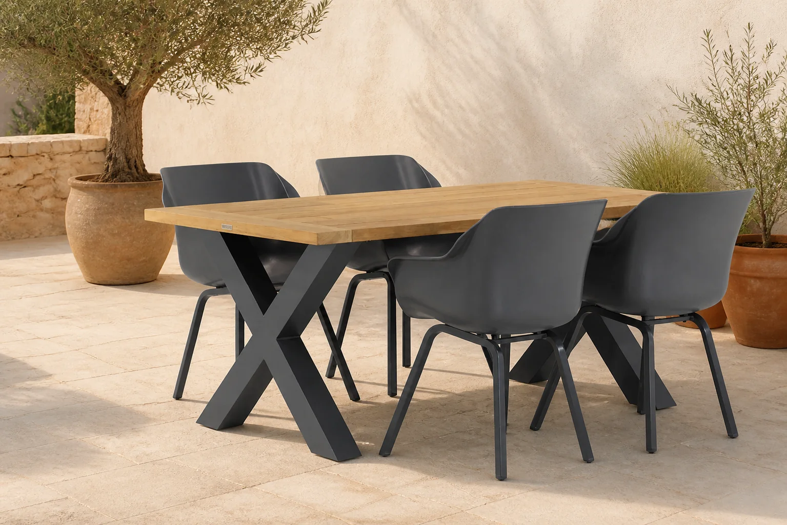 Sfeerfoto van Hartman Sophie element/Cardiff 180 cm dining tuinset 5-delig – Grijs-antraciet