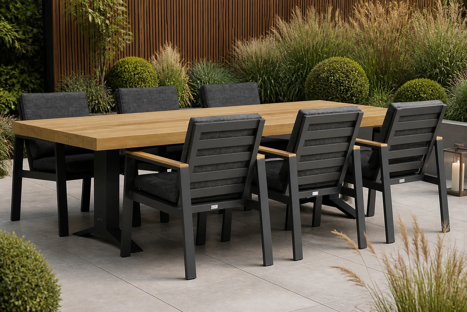 Sfeerfoto van Lifestyle Garden Furniture Marietta/Superior 260 cm dining tuinset 7-delig – Grijs-antraciet