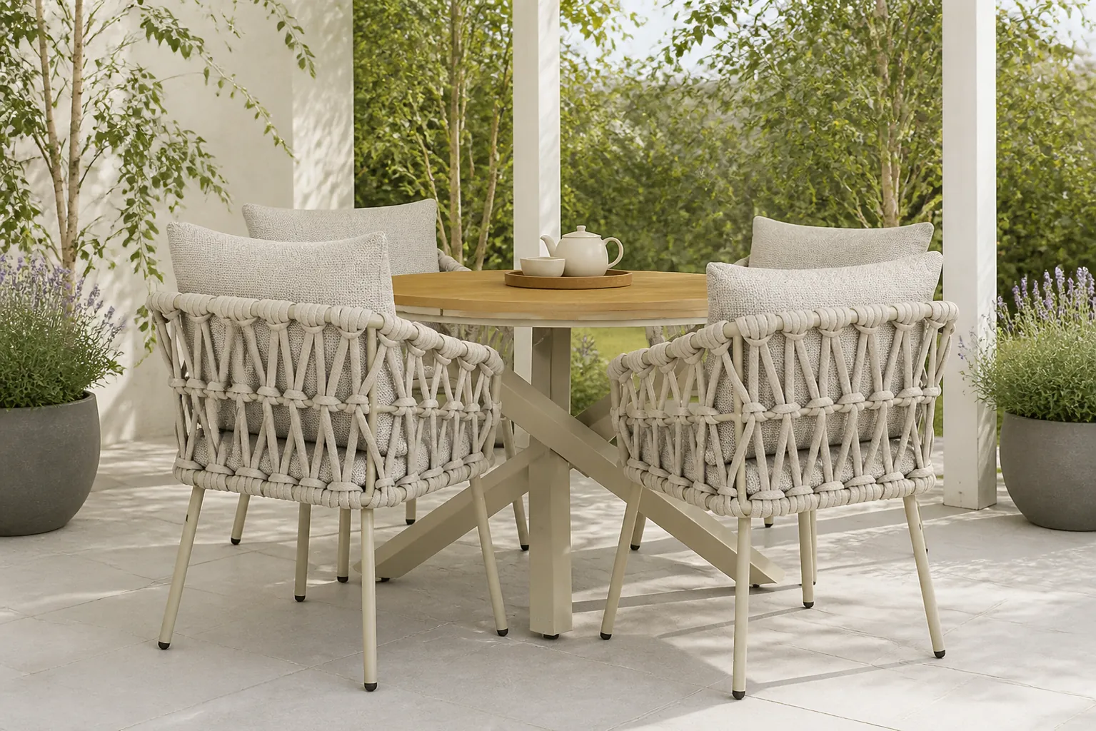 Sfeerfoto van Coco Oliva/Ancona 125 cm dining tuinset 5-delig – Zand/Beige