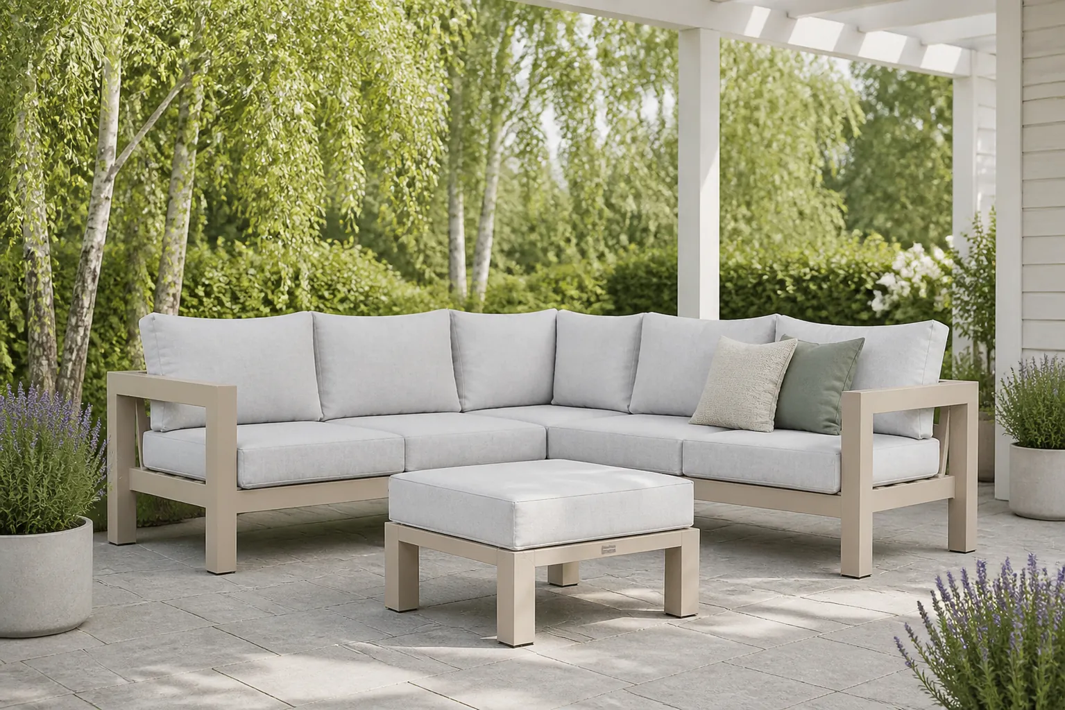 Sfeerfoto van Lifestyle Garden Furniture Luca hoek loungeset 4-delig – Taupe-naturel-bruin