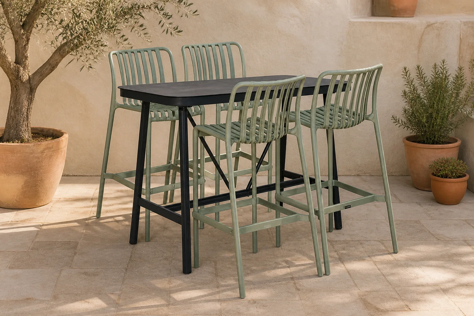Sfeerfoto van Domani Furniture Alba/Tavano 150×75 cm barset 5-delig – Grijs-antraciet