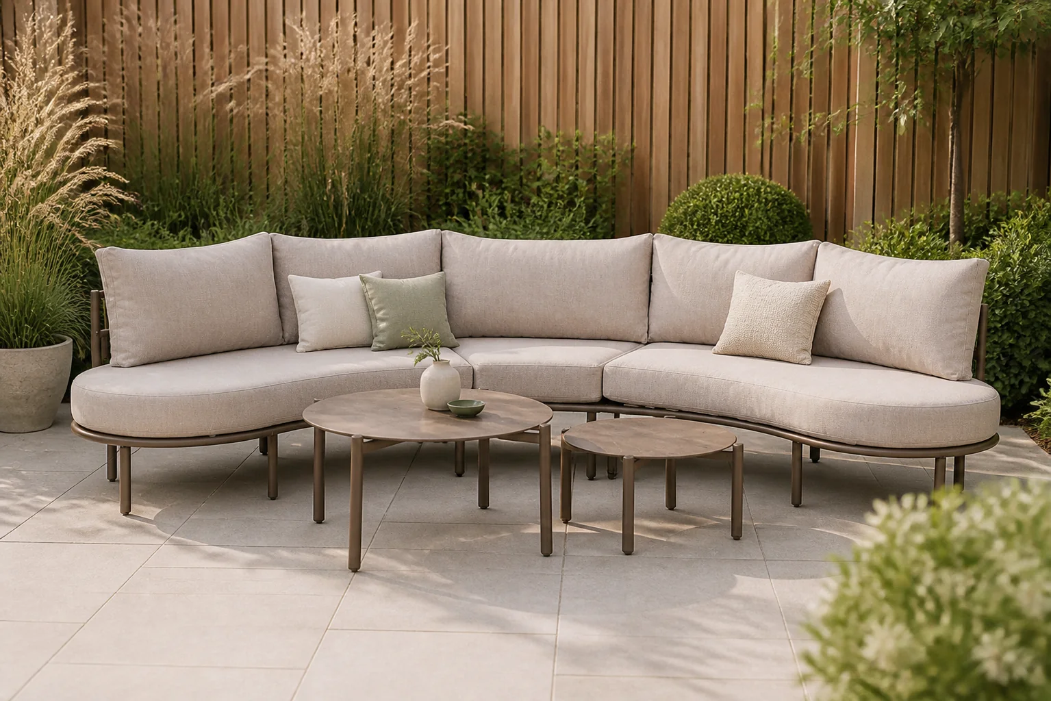 Sfeerfoto van Lifestyle Garden Furniture Perla organisch loungeset 5-delig – Taupe-naturel-bruin