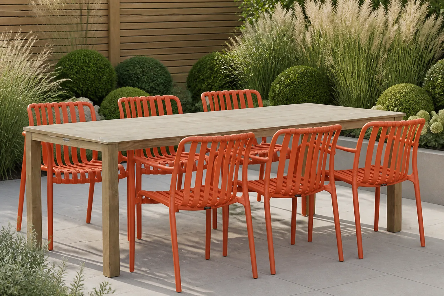 Sfeerfoto van Domani Furniture Alba/Weston 210×90 cm dining tuinset 7-delig – Oranje