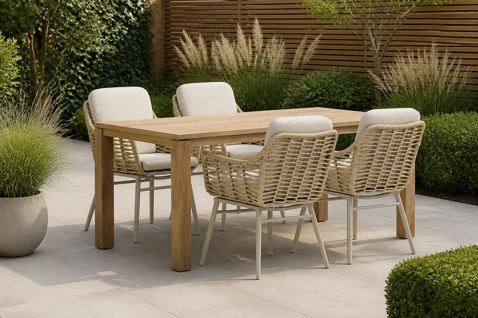 Sfeerfoto van Coco Antoni/Bristol 180 cm dining tuinset 5-delig – Taupe-naturel-bruin
