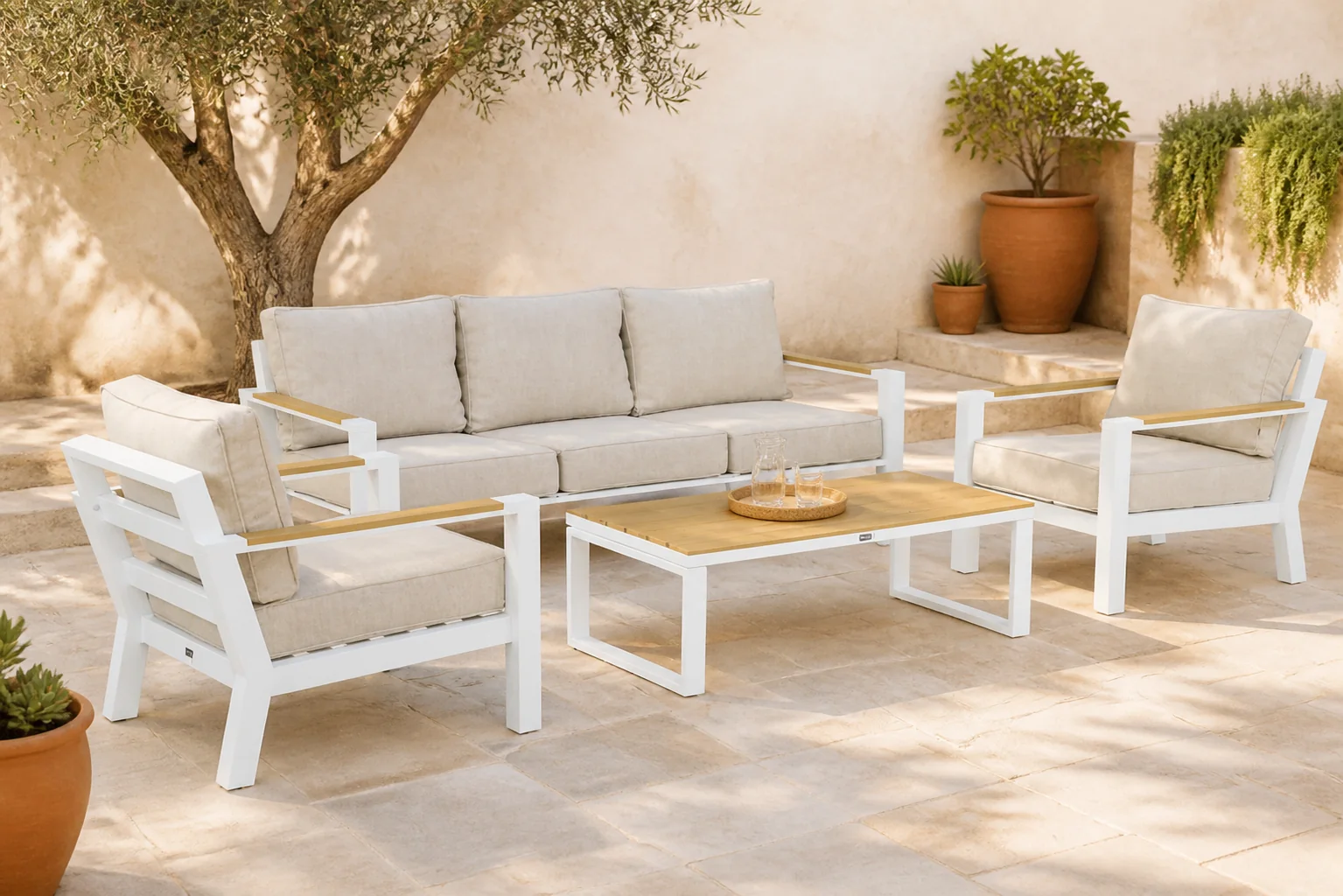 Sfeerfoto van Lifestyle Garden Furniture Bilbao stoel-bank loungeset 4-delig – Wit