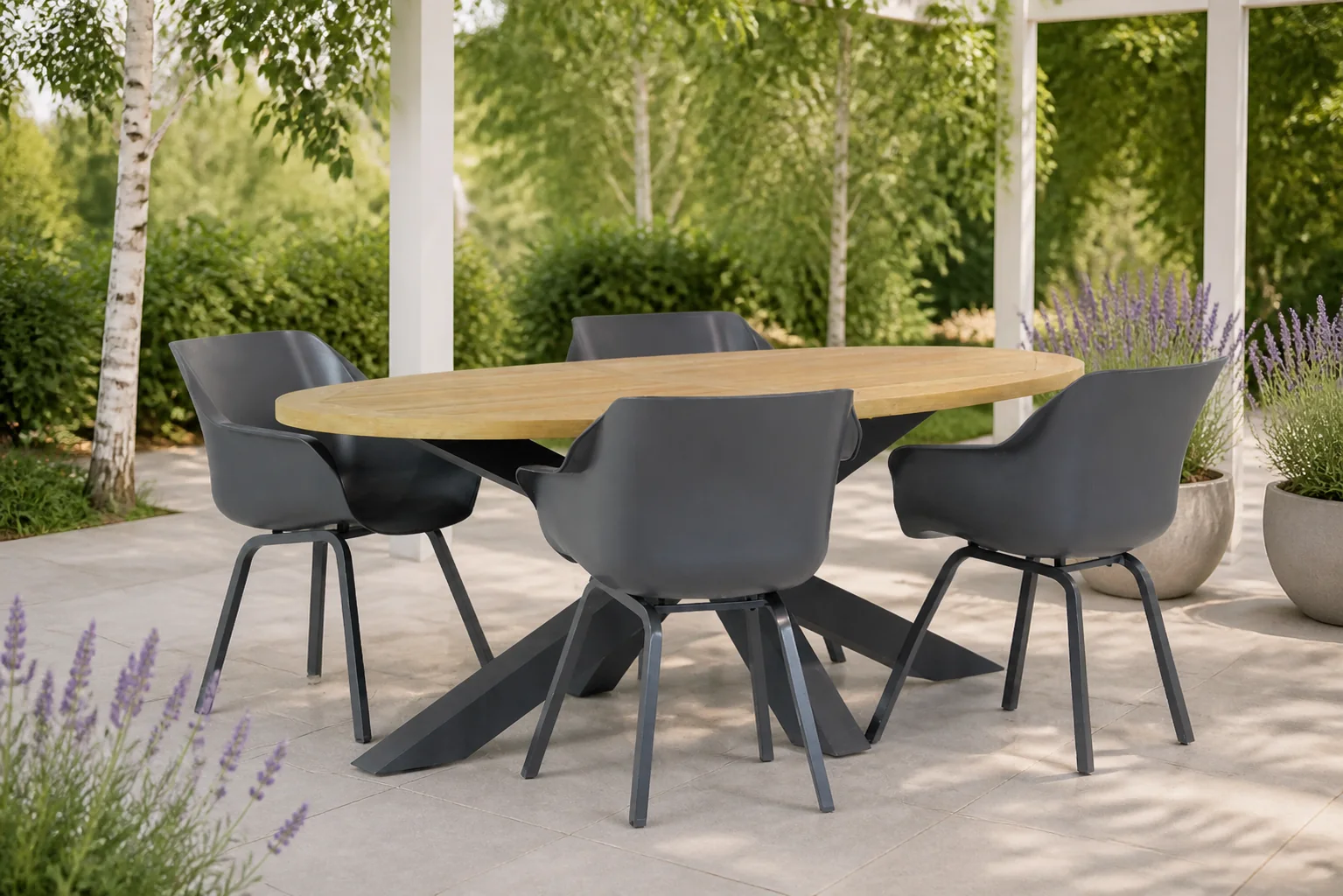 Sfeerfoto van Hartman Sophie element/Brookline 200 cm ovaal dining tuinset 5-delig – Grijs-antraciet