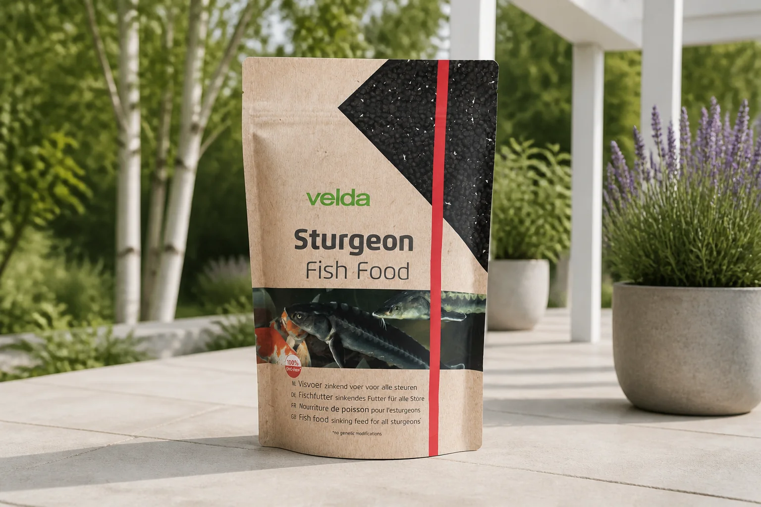 Sfeerfoto van Velda Sturgeon fish food 3000 ml – Zie Foto