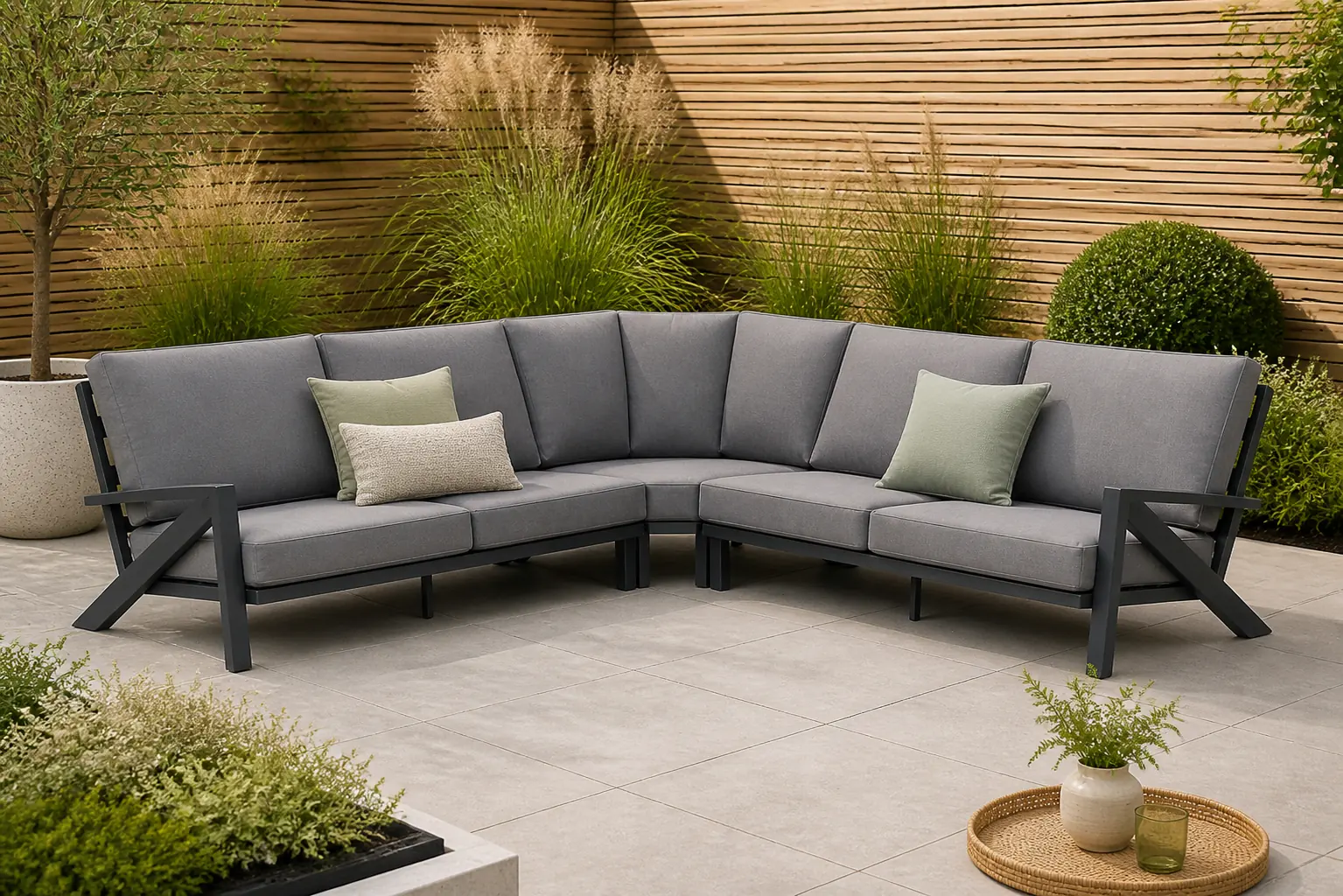 Sfeerfoto van Santika Furniture Cinta hoek loungeset 3-delig – Grijs-antraciet
