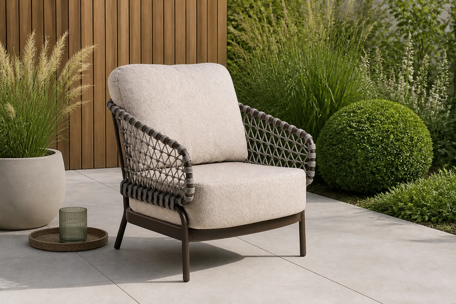 Sfeerfoto van Tierra outdoor Juno lounge stoel chocolat
