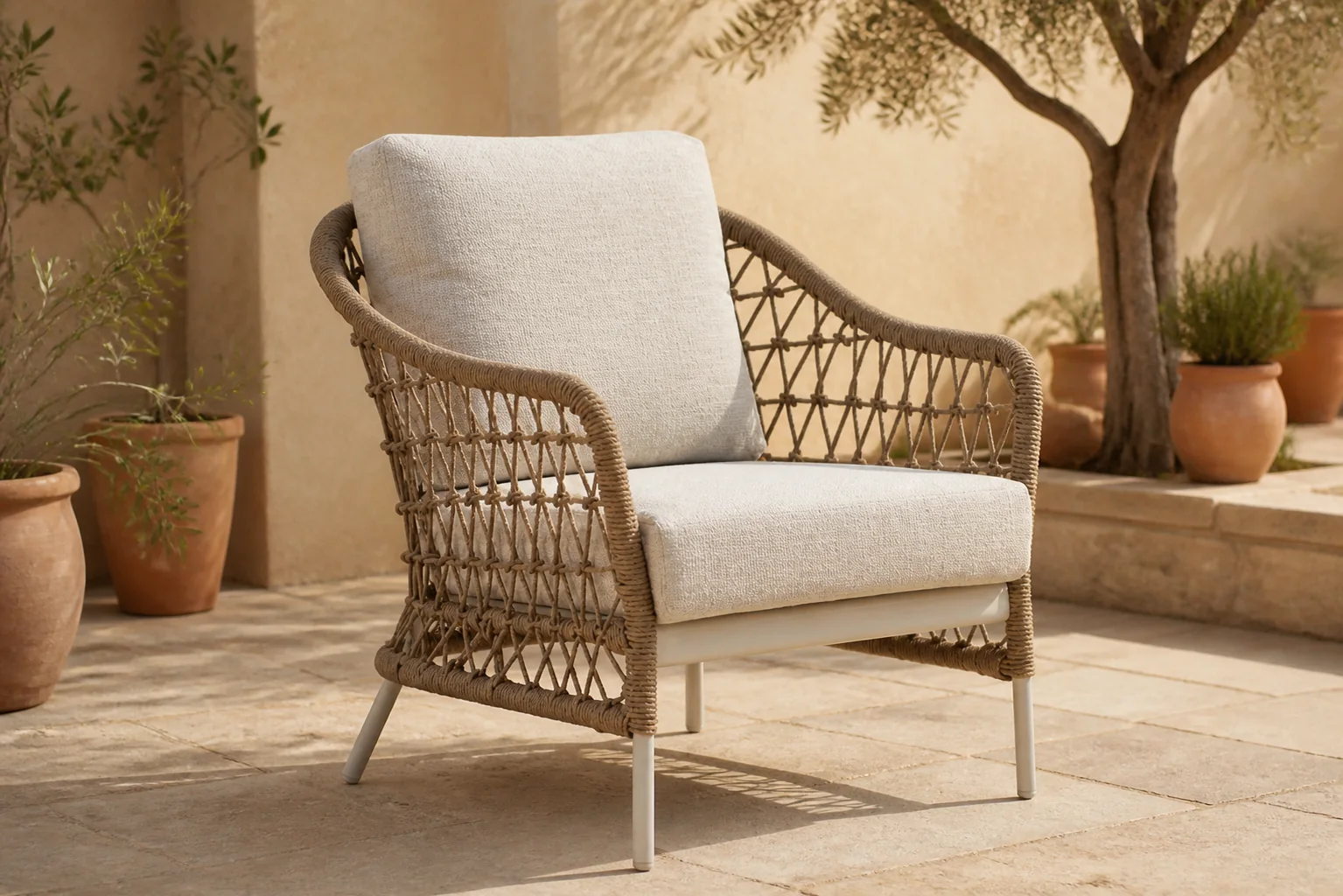 Sfeerfoto van Coco Bali lounge tuinstoel – Taupe-naturel-bruin