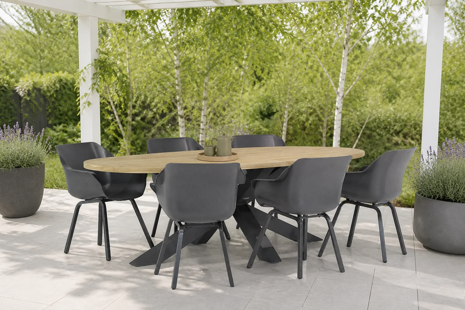 Sfeerfoto van Hartman Sophie element/Brookline 240 cm ovaal dining tuinset 7-delig – Grijs-antraciet