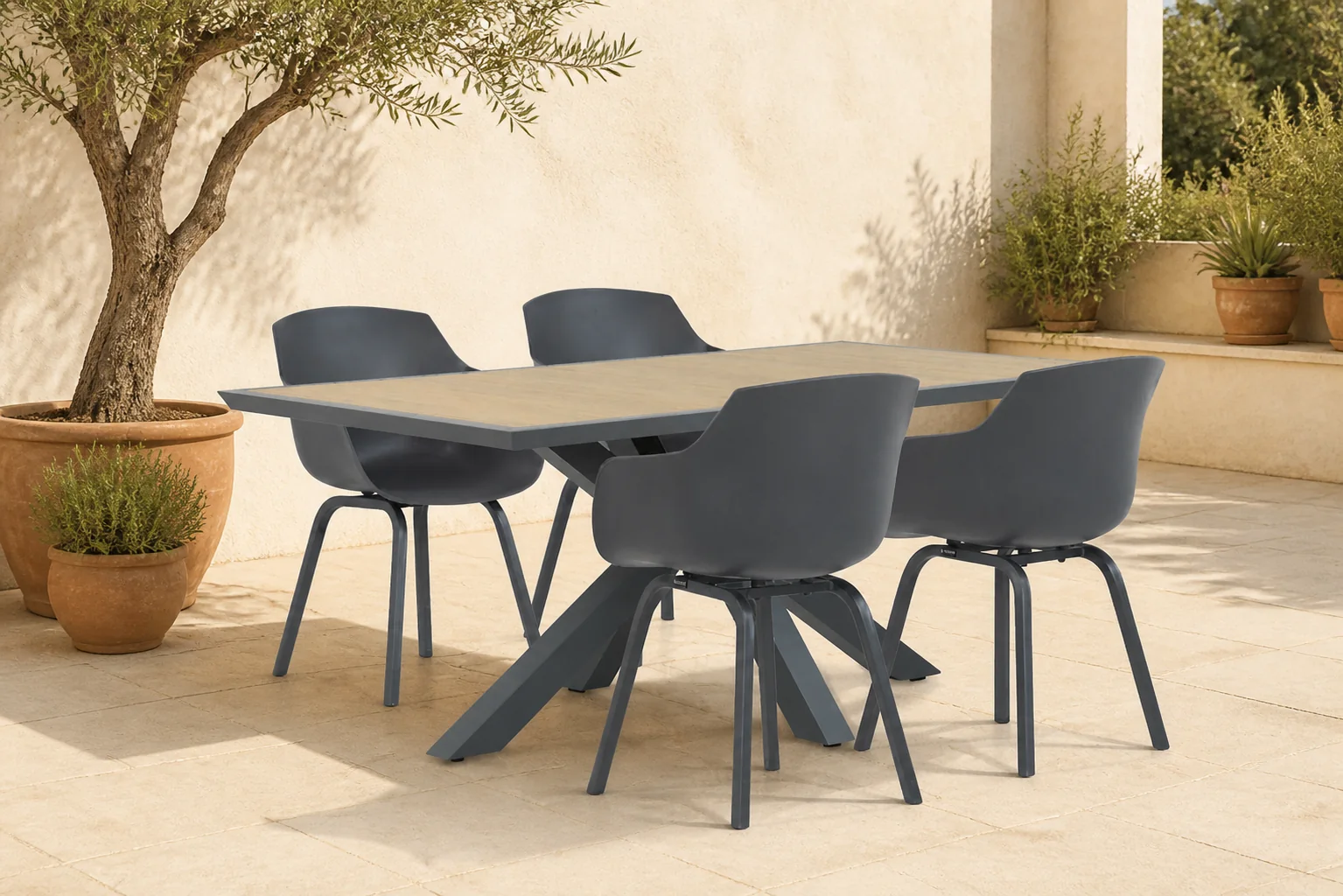 Sfeerfoto van Lifestyle Garden Furniture Salina/Palermo 181 cm dining tuinset 5-delig – Grijs-antraciet