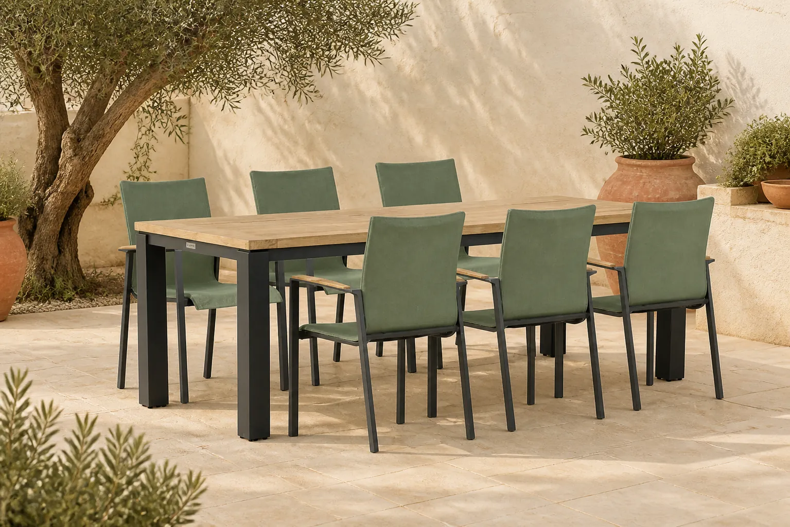 Sfeerfoto van Lifestyle Garden Furniture Brandon/Veneto 230 cm dining tuinset 7-delig – Groen