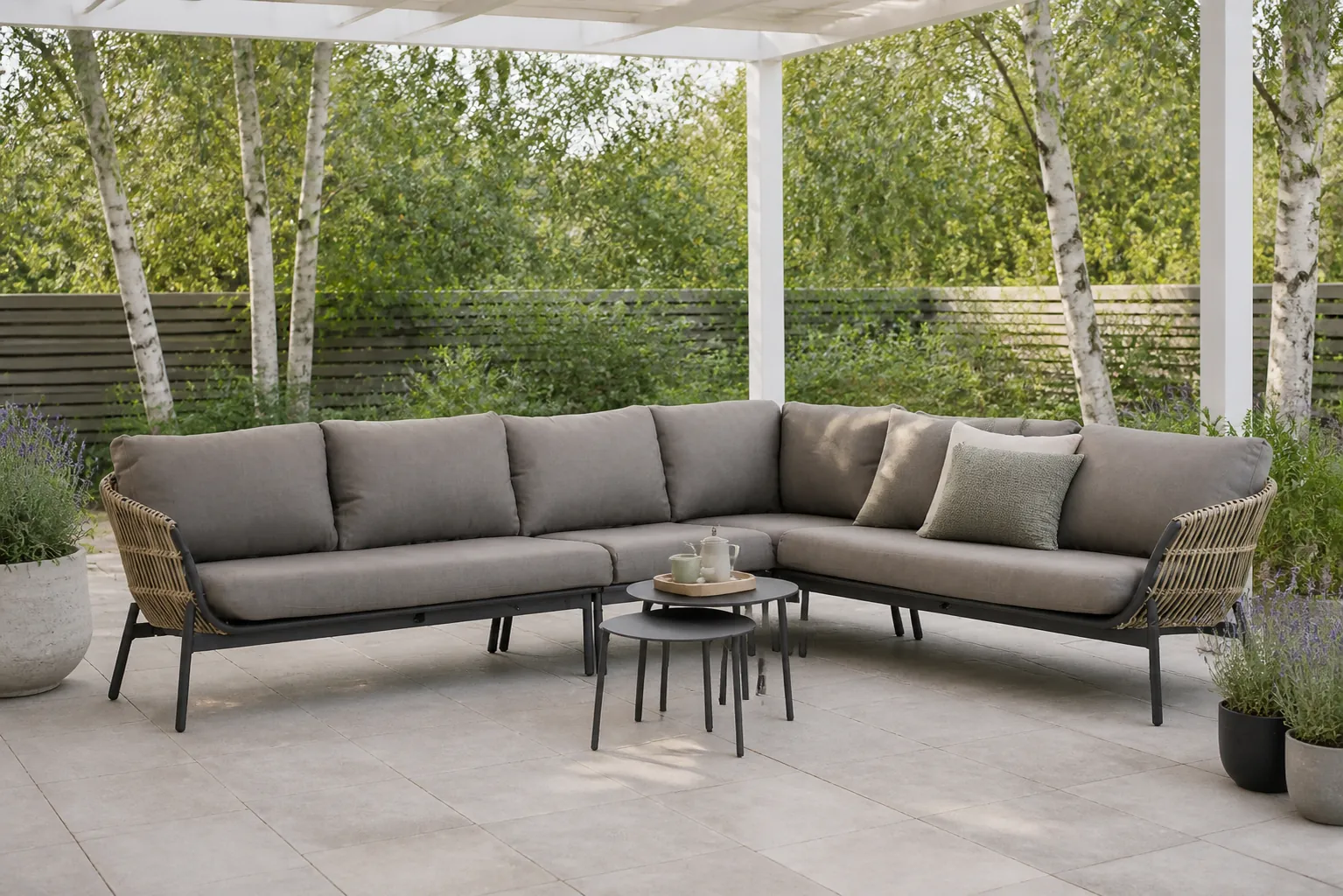 Sfeerfoto van Coco Nathan/Pacific 60-45 cm hoek loungeset 6-delig – Taupe-naturel-bruin