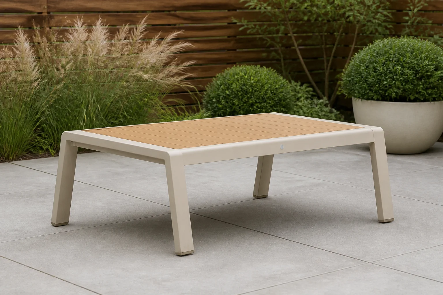 Sfeerfoto van LUX outdoor living Manhattan loungetafel | aluminium + polywood | beige | 113x62cm