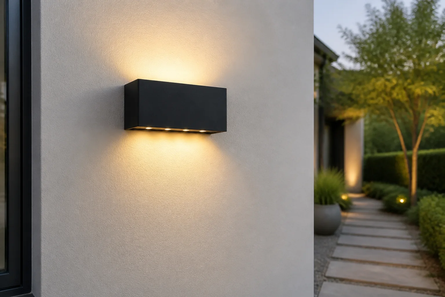 Sfeerfoto van ZOLUNA solar wandlamp buiten Bas – antraciet