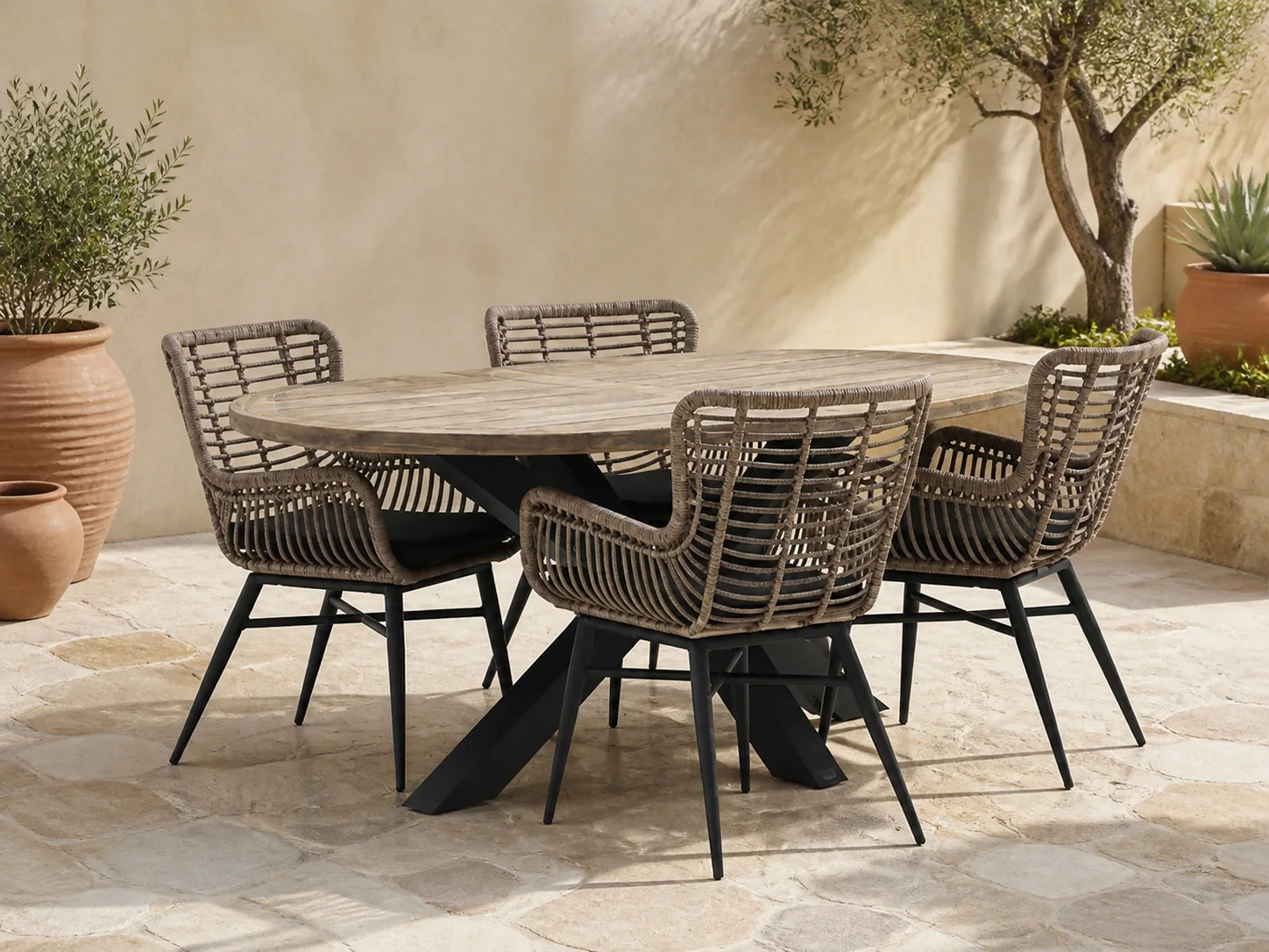 Sfeerfoto van Intenso Furniture Asti/Rough-Y Ellips 200cm dining tuinset 5-delig - Grijs
